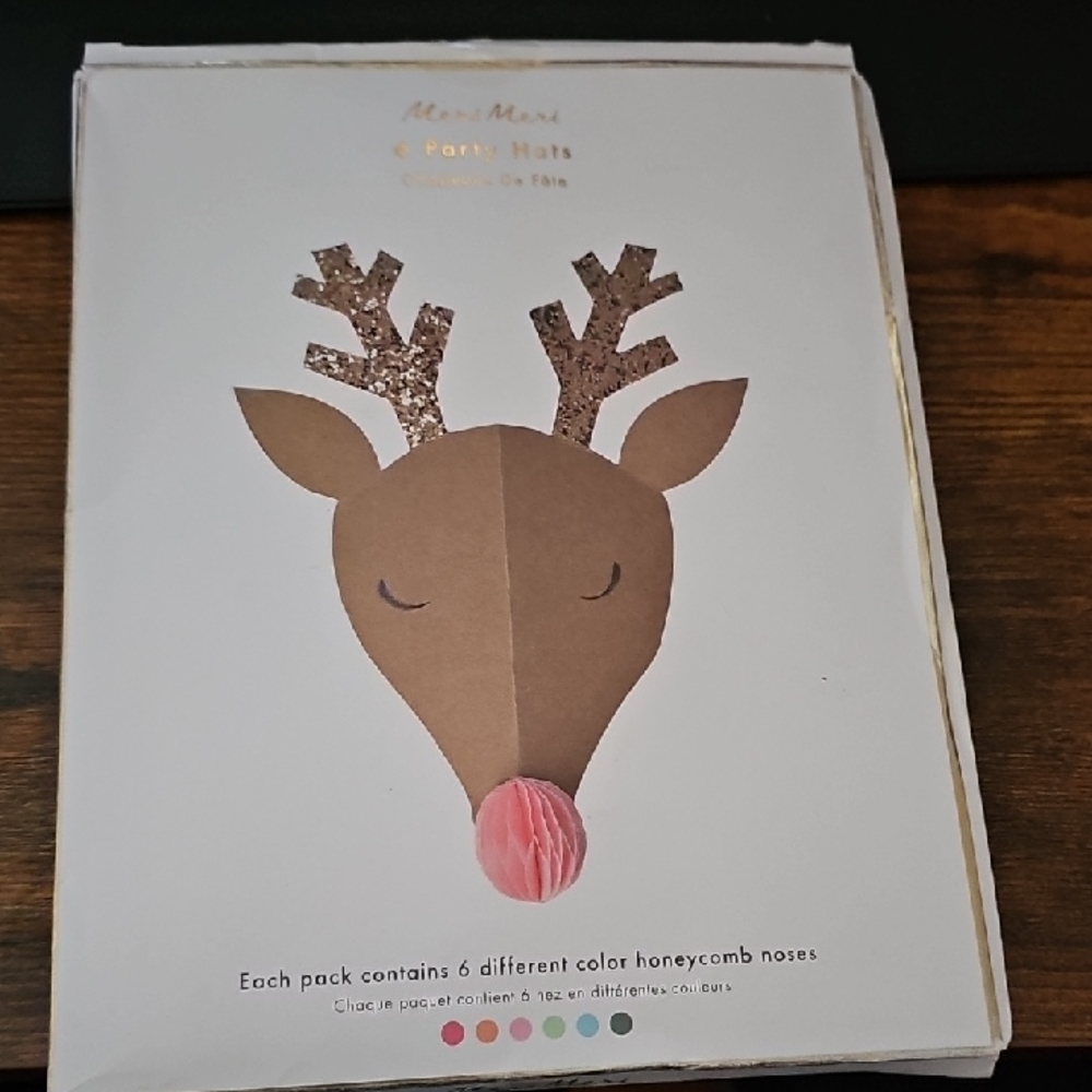 Meri Meri Glitter Reindeer Party Hats with Pink Noses